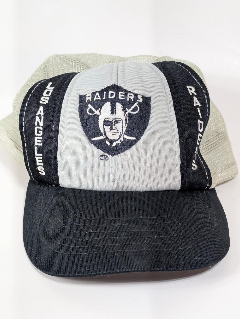 Los Angeles Raiders Mesh Puff Snapback Hat Cap Used Vintage Crooked Beak